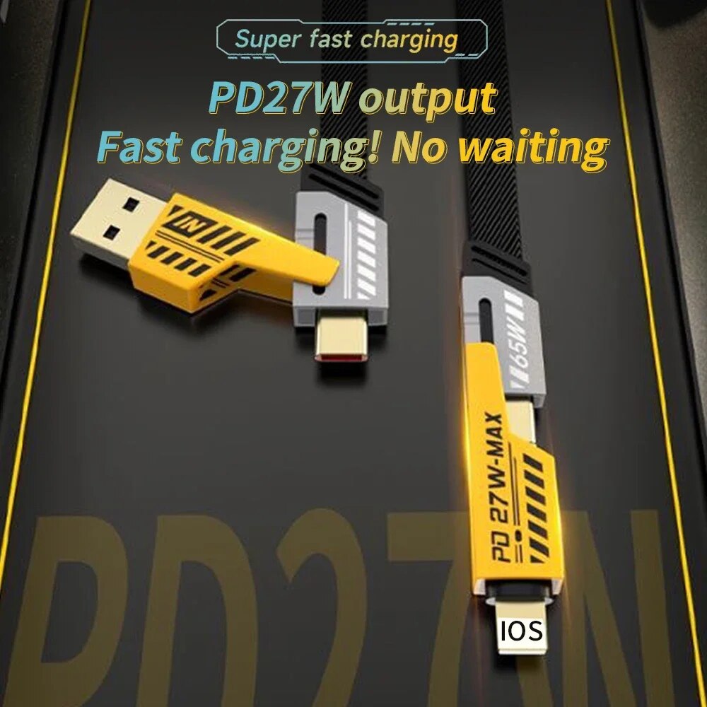 4 in 1 65W Fast Charging USB To Type C PD Cable Fast Charger (Universal)
